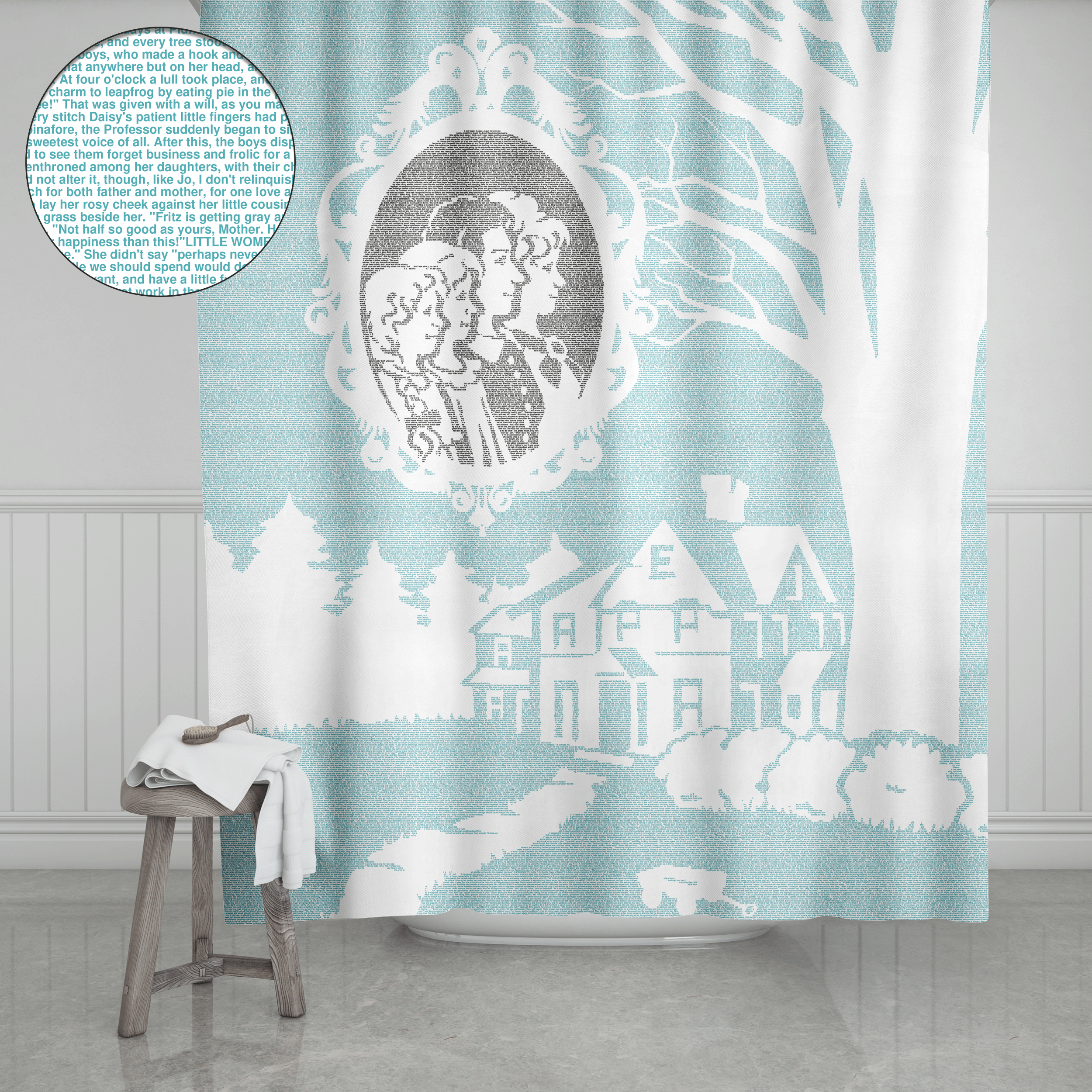 Little Women by Louisa May Alcott - Entire Book On Shower Curtain | Best Gift for Readers and Book Lovers | Litographs, image size:2500x2500